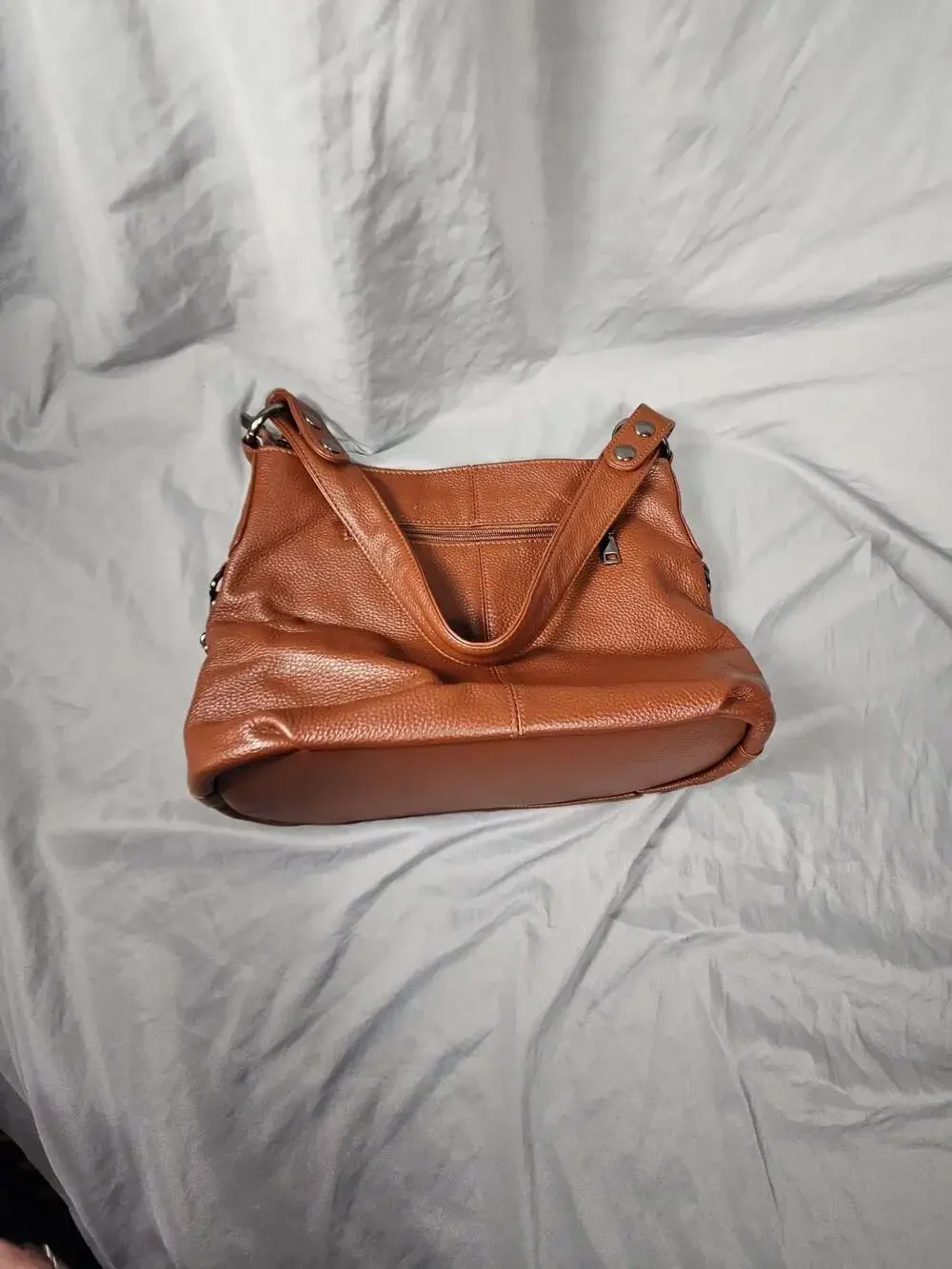 Pebbled Hobo Shoulder Bag in Cognac Brown